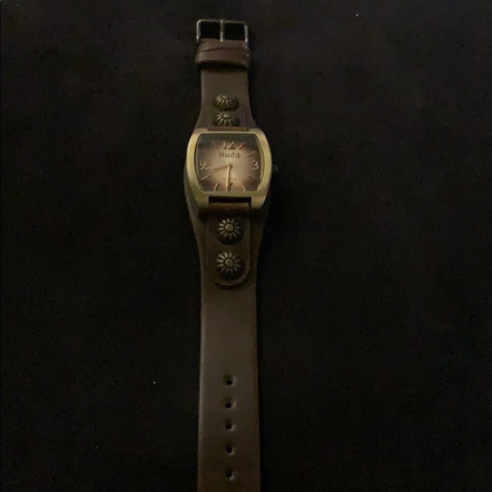 Vintage MUDD leather n stainless steel watch